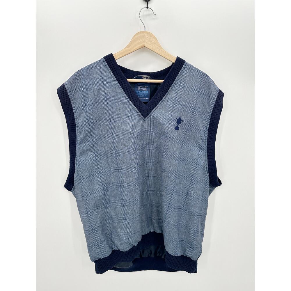 Sunderland of Scotland Classic Pullover Blue Plaid Sleeveless Vest‎ Men Sz Large